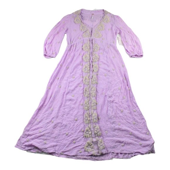 Free People Embroidered V-Neck Lilac Maxi Dress X-Small - Picture 2 of 7